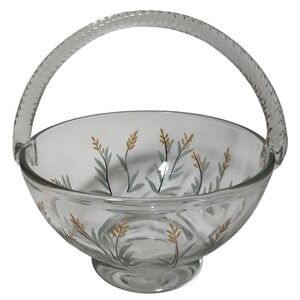 Vintage Crystal Industry Basket Flower‎ Etching Clear Hand Painted Romania